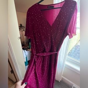 Magenta glitter wrap dress